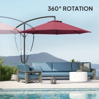 Outsunny 9.5' Cantilever Umbrella with Wind Protection Strap and Cover, Hanging Umbrella with Crank and Cross Base, UPF 50+, Red(m-7)
