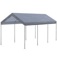 Outsunny 10' x 20' Party Tent and Carport, Height Adjustable Portable Garage, Outdoor Canopy Tent 8 Legs without Sidewalls for Car, Truck, Boat, Motorcycle, Bike, Garden Tools, Gray(m-11)