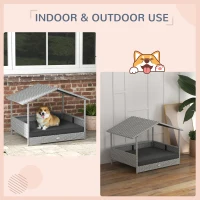 PawHut Wicker Dog House Outdoor with Canopy, Rattan Dog Bed with Water-resistant Cushion, Raised Pet Bed for Small, Medium Breeds up to 66 lbs, 20" in Length, Silver Wicker, Gray Cushion(m-4)