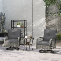 Outsunny Wicker Balcony Furniture with 2 Swivel Rocking Chairs and 2-Tier Glass Coffee Table, 3 Piece Patio Set for Porch, Grey(m-8)