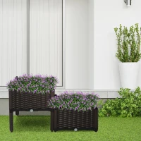 Outsunny 2 Piece Raised Garden Bed PP Raised Flower Bed Vegetable Herb Grow Box Stand Brown(m-8)