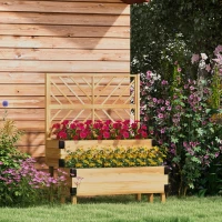 Outsunny Raised Garden Bed with Trellis, 2 Tier Wooden Elevated Planter Box, for Vegetables, Flowers, Herbs, Natural(m-8)