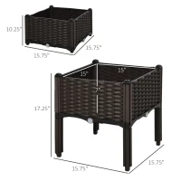 Outsunny 2 Piece Raised Garden Bed PP Raised Flower Bed Vegetable Herb Grow Box Stand Brown(m-3)