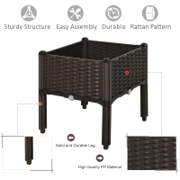 Outsunny 1 Piece Raised Garden Bed PP Raised Flower Bed Vegetable Herb Grow Box Stand Brown(m-5)