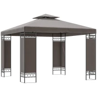 Outsunny 10 x 10 FT Canopy Gazebo, Double Roof Patio Gazebo with Screen Panels and Metal Frame for Deck, Backyard, Khaki(m-11)