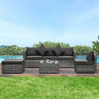 Outsunny 6 Pieces Outdoor PE Rattan Wicker Patio Furniture Sofa Set with Thick Cushions, Deluxe Garden Sectional Couch with Glass Top Table, Mixed Grey and Charcoal(m-9)