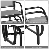 Outsunny Patio Glider with Breathable Mesh Fabric Seat & Backrest, Metal Frame Outdoor Glider Swing Chair with Armrests, Grey(m-7)