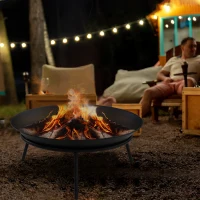 Outsunny Fire Pit with Poker, Garden Fire Brazier Patio Heater Log Wood Burner for Outdoor Camping Bonfire, Black(m-8)