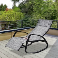 Outsunny Patio Rocking Lounge Chair Adjustable Texteline Zero Gravity Rocker Outdoor Recliner Seat w/ Pillow, Footrest(m-8)
