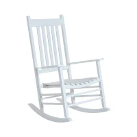 Outsunny Wooden White Porch Rocking Chair Patio Rocking Single Leisure Reclining Seat Armchair(m-2)