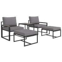 Outsunny 5 Pieces Outdoor Patio Furniture Set with Ottomans, Cushions, Small Patio Sofa Set for Garden, Backyard, Poolside, Grey(m-11)
