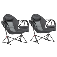 Outsunny Hammock Camping Chair Set of 2, Adjustable Back Folding Swinging Hammock Chair with Cup Holder and Padded Seat, Gray