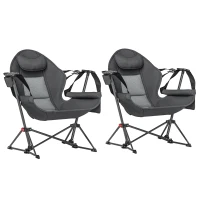 Outsunny Hammock Camping Chair Set of 2, Adjustable Back Folding Swinging Hammock Chair with Cup Holder and Padded Seat, Gray(m-1)