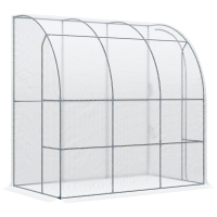 Outsunny 7' x 4' x 7' Outdoor Lean to Greenhouse, Walk-In Green House Plant Nursery with Roll-up Window, PE Cover, White