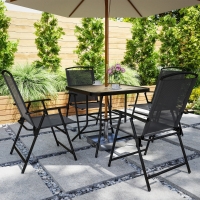 Outsunny 5 Pieces Outdoor Patio Dining Set with Glass Top Table and 4 Mesh Folding Chairs, Small Outdoor Patio Furniture, Grey