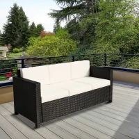 Outsunny Deluxe 3 Seat Rattan Wicker Sofa Garden Outdoor Patio Furniture with Cushion, Cream White(m-8)