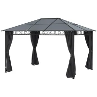 Outsunny 13' x 10' Polycarbonate Hardtop Gazebo Canopy, Outdoor Patio Gazebo with Aluminum Frame & Curtains, Dark Grey(m-2)