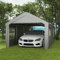Outsunny 10' x 20' Carport, Heavy Duty Portable Garage, with 4 Mesh Windows and 2 Doors, Gray(m-2)