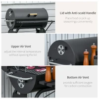 Outsunny 30" Charcoal Barbecue Grill with Wheels Outdoor Barbecue with Adjustable Charcoal Rack, Storage Shelf, Wheel, for Garden Camping Picnic(m-9)