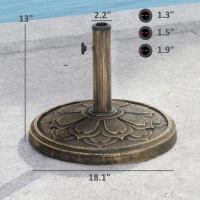 Outsunny Round Patio Umbrella Base, 26 lbs Resin Outdoor Umbrella Stand Base, Patio Umbrella Stand for 1.3"/1.5"/1.9" Umbrella Poles for Outdoor, Lawn, Poolside, Bronze(m-3)