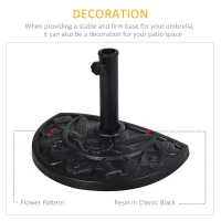 Outsunny 20lbs Half Round Patio Umbrella Base Outdoor Decorative Resin Parasol Stand Holder for Φ1.5", Φ1.9" Pole, for Lawn, Deck, Backyard, Garden, Black(m-4)