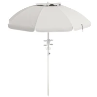 Outsunny 5.7' Beach Umbrella for Travel with Tilt, Adjustable Height, 2 Cup Holders, Hooks, Vent, Ruffles, Cream White(m-1)