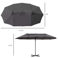 Outsunny Outdoor Patio Umbrella Offset Cantilever Umbrella with Twin Canopy Sunshade Umbrella with Lift Crank Grey(m-3)