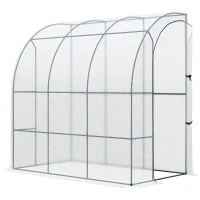 Outsunny 7' x 4' x 7' Outdoor Lean to Greenhouse, Walk-In Green House Plant Nursery with Roll-up Window, PE Cover, White(m-11)