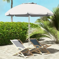 Outsunny 5.7' Beach Umbrella for Travel with Tilt, Adjustable Height, 2 Cup Holders, Hooks, Vent, Ruffles, Cream White(m-2)