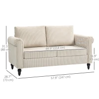 HOMCOM Vintage Loveseat, Upholstered Love Seat Furniture, Fabric 2 Seater Sofa with Rolled Arms, Rubber Wood Legs, Beige(m-3)