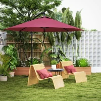 Outsunny 9.5' Cantilever Umbrella with Wind Protection Strap and Cover, Hanging Umbrella with Crank and Cross Base, UPF 50+, Red(m-8)