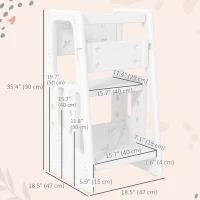 Qaba Toddler Kitchen Helper 2 Step Stool with Adjustable Height Platform and Safety Rail, White(m-3)