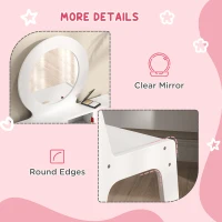 Qaba Kids Vanity Set, Children Makeup Table with Mirror, Stool and Storage Drawers, for Ages 3-8, White(m-6)