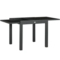 Outsunny 63" Extendable Outdoor Dining Table Patio Table with Aluminum Frame and Tempered Glass Tabletop, Black(m-11)