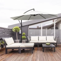 Outsunny 9.7ft Offset Patio UmbrellaCantilever Parasol with Crank Handle, 8 Ribs and Cross Base for Outdoor, Sun Shade, Cream(m-9)