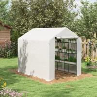 Outsunny Outdoor Walk-in Greenhouse with Roll-up Zipper Door, 18 Shelves, PE Cover, 95.25" x 70.75" x 82.75", White(m-2)