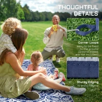 Outsunny Portable Outdoor Rug with Carry Bag, 9' x 18' Reversible Mat, Waterproof Plastic Straw RV Rug for Backyard, Deck, Picnic, Beach, Camping, Blue & White Flower(m-9)