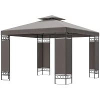 Outsunny 10 x 10 FT Canopy Gazebo, Double Roof Patio Gazebo with Screen Panels and Metal Frame for Deck, Backyard, Khaki(m-2)