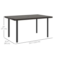 Outsunny Outdoor Patio Dining Table with 2.1" Umbrella Hole, Steel Outdoor Patio Table for 6, Dark Brown(m-3)