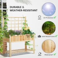 Outsunny 47'' Wooden Raised Garden Bed with Trellis, Coutryside Style Elevated Planter Box Stand with Open Storage Shelf, Spacious Planting Area for Vegetables, Herbs, Flowers(m-5)