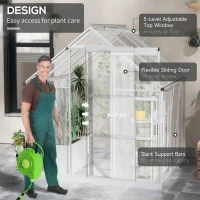 Outsunny 6' x 6' Walk-In Greenhouse, Polycarbonate Greenhouse with Sliding Door, Window, Aluminium Frame, Foundation, Silver(m-4)