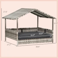 PawHut Wicker Dog House Elevated Raised Rattan Bed with Removable Cushion Lounge, Charcoal Gray(m-3)
