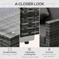 Outsunny 6 Pieces Outdoor PE Rattan Wicker Patio Furniture Sofa Set with Thick Cushions, Deluxe Garden Sectional Couch with Glass Top Table, Mixed Grey and Charcoal(m-6)