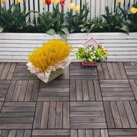 Outsunny 27 Pcs Wood Interlocking Deck Tiles, 12 x 12in Outdoor Flooring Tiles for Indoor and Outdoor Use, Tools Free Assembly, Black(m-8)