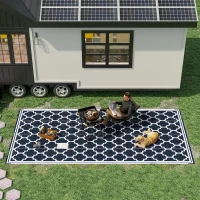 Outsunny Reversible Outdoor RV Rug, 9' x 18' Patio Floor Mat, Plastic Straw Rug for Backyard, Deck, Picnic, Beach, Camping, Dark Blue and White(m-10)