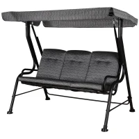 Outsunny 3-Seat Patio Swing Chair, Outdoor Swing Glider with Adjustable Canopy, Removable Thicken Cushion, and Weather Resistant Steel Frame, for Garden, Poolside, Backyard, Black(m-11)