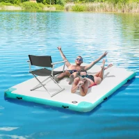 Outsunny 10' x 7' Water Floating Dock, Rafting Inflatable Island with Air Pump and Backpack for Pool, Beach, Ocean, Blue & Green(m-8)