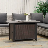 Outsunny 43 Inch Outdoor Propane Gas Fire Pit Table, 50,000 BTU Auto-Ignition Rectangular Wicker-effect Gas Firepit with Glass Wind Guard, Lid, Glass Beads, Steel Base, CSA Certification, Bronze(m-10)