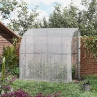 Outsunny 7' x 4' x 7' Outdoor Lean to Greenhouse, Walk-In Green House Plant Nursery with Roll-up Window, PE Cover, White(m-10)