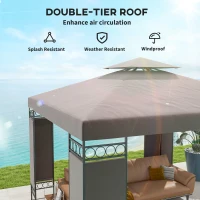 Outsunny 10 x 10 FT Canopy Gazebo, Double Roof Patio Gazebo with Screen Panels and Metal Frame for Deck, Backyard, Khaki(m-4)